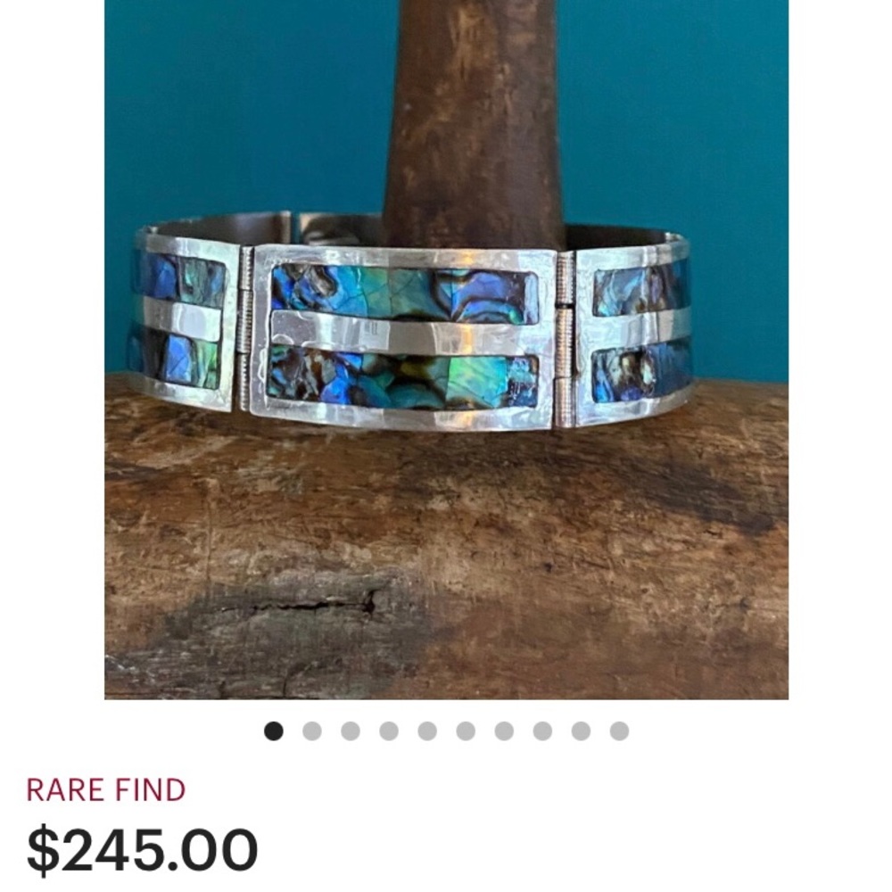 925 sterling silver & abalone gorgeous hinged link bracelet made in Mexico - Picture 15 of 16